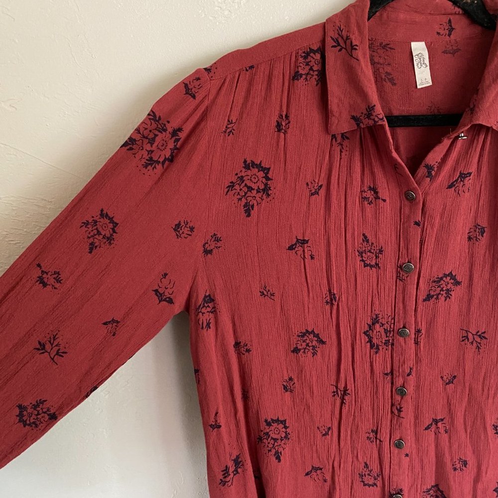 Free People Rust Floral Ruffle Hem Button Down - Picture 2 of 7